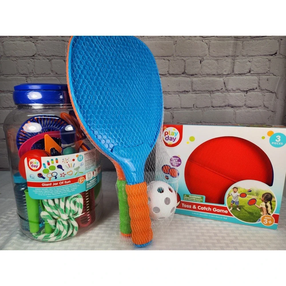 NEW 36 Pc Play Day Game Activity Lot Pickleball Disc Catch Bubble Blower Chalk